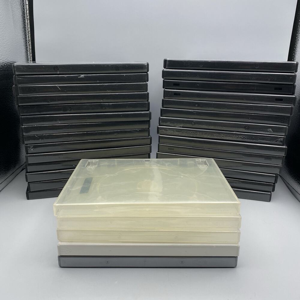 Lot of 33 Empty DVD CD Blue Ray Disc Hard Cases Black White Clear